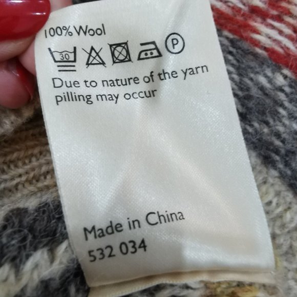 JOHN LEWIS Fair Isle Weave Wool Jumper Oatmeal Red Grey Patterned Size Large 44" - Picture 7 of 8